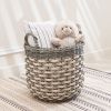 Zita Round Resin Woven Wicker Multi-Use Storage Basket with Handles - 18" x 18" x 19.6" - White-Gray - For Towel, Toys, Magazines Storage and Home Dec
