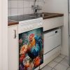 1 Pcs 2D FLAT Dishwasher Magnet Cover, Rooster and Flowers - Refrigerator Door Sticker, Easy to Clean Appliance Panel Sticker