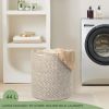 Recycled Cotton Laundry Basket Woven Rope White Gray Melange Blanket Storage Basket Toys Towels Laundry and Living Room Organization 15x15x17.7 inch E