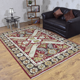 Rugsotic Carpets Hand Knotted Sumak Wool Area Rug Oriental (Color: Red Charcoal, size: 6'x9')