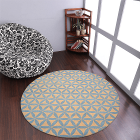 Rugsotic Carpets Hand Tufted Wool Round Area Rug Contemporary (Color: Gold Blue, size: 8'x8')