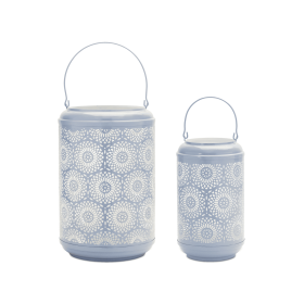 Punched Metal Lantern Candle Holder (Decor Style: Coastal, Colors: Blue)