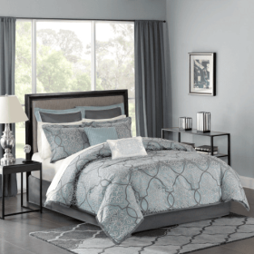 12 Piece Comforter Set With Cotton Bed Sheets Blue Cal King (Option: cal king)