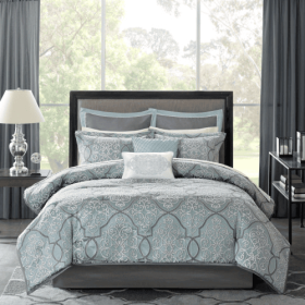 12 Piece Comforter Set With Cotton Bed Sheets Blue Cal King (Option: Blue King)