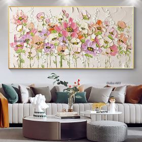Handmade Abstract Blossom Pink Flower Oil Painting on Canvas;  Large Original Modern Textured Floral Scenery Painting Boho Wall Art Living Room Home D (size: 75x150cm)
