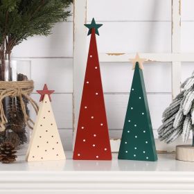 Christmas Decorations-Three Sizes Wooden Tree Sign with Star-Christmas Decorations for Home Shelf Mantel Fireplace Table Party Decor (Color: Red Green White)