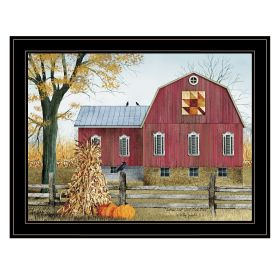 "Autumn Leaf Quilt Block Barn" by Billy Jacobs, Ready to Hang Framed Print, Black Frame (Color: as pic)