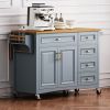 52" Kitchen Island with Drop Leaf, Embossed Texture Kitchen Island on Wheels with Spice Rack, Towel Rack, 2 Doors and 5 Drawers, Kitchen Storage Cart