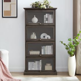 Glass display cabinet 4 Tier Glass Display Cabinet Storage Curio Cabinet with Flip up Glass Doors, Collectors Showcase Toy Figure Organizers Rack, Boo (Material: MDF+glass, Color: Brown)