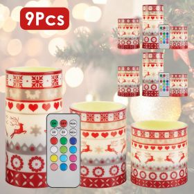 3Pcs/6Pcs/9Pcs quantity options Christmas Flameless LED Candles Deer Flickering Candle Lights Pillar Candles with 3 Lighting Modes Timer Remote Contro (quantity: 9Pcs/Set)