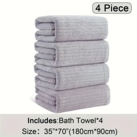 4-piece set of oversized bath towels, 35 inch x 70 inch oversized microfiber absorbent XL bath towels, ultra soft bathroom towel set, quick drying plu (Color: light purple)