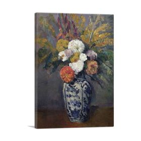 Dahlias in Delft Vase 1873 (Type: Standard Framed Canvas Print, size: 32" x 24" / 80cm x 60cm (approx))