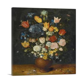 Still Life Of Flowers In a Stoneware Vase (Type: Standard Framed Canvas Print, size: 12" x 12" / 30cm x 30cm (approx))