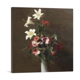 Flowers In a Porcelain Vase 1863 (Type: Standard Framed Canvas Print, size: 36" x 36" / 90cm x 90cm (approx))
