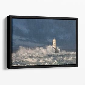 Faro Di Mangiabarche Calasetta-Sardegna Floating Framed Canvas (Color: Black, size: 16" x 12" / 42cm x 30cm (approx))