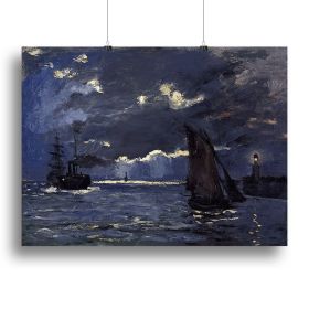 Shipping by Moonlight by Monet Canvas Print or Poster (Type: Standard Framed Canvas Print, size: 40" x 26" / 100cm x 65cm (approx))