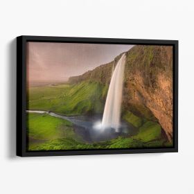 Seljalandsfoss Floating Framed Canvas (Color: Black, size: 24" x 16" / 60cm x 40cm (approx))