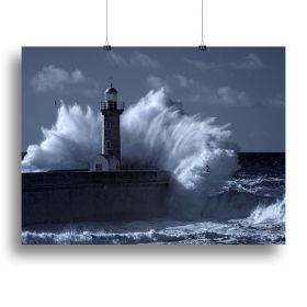 Stormy waves over old lighthouse Canvas Print or Poster (Type: Standard Framed Canvas Print, size: 40" x 26" / 100cm x 65cm (approx))