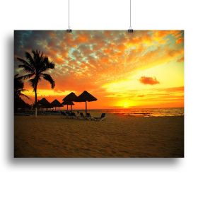 Sunset Scene at Tropical Beach Canvas Print or Poster (Type: Standard Framed Canvas Print, size: 24" x 16" / 60cm x 40cm (approx))