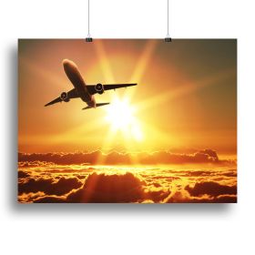 Plane takes off at sunrise Canvas Print or Poster (Type: Standard Framed Canvas Print, size: 28" x 20" / 70cm x 50cm (approx))