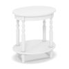2-Tier Oval Side Table with Storage Shelf and Solid Wood Legs