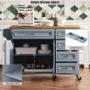 52" Kitchen Island with Drop Leaf, Embossed Texture Kitchen Island on Wheels with Spice Rack, Towel Rack, 2 Doors and 5 Drawers, Kitchen Storage Cart