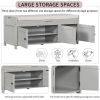 Storage Bench with 3 Shutter-shaped Doors,Shoe Bench with Removable Cushion and Hidden Storage Space