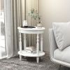 2-Tier Oval Side Table with Storage Shelf and Solid Wood Legs