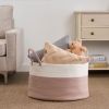 Cotton Round White Brown Laundry and Storage Basket