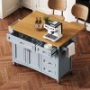 52" Kitchen Island with Drop Leaf, Embossed Texture Kitchen Island on Wheels with Spice Rack, Towel Rack, 2 Doors and 5 Drawers, Kitchen Storage Cart