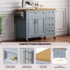 52" Kitchen Island with Drop Leaf, Embossed Texture Kitchen Island on Wheels with Spice Rack, Towel Rack, 2 Doors and 5 Drawers, Kitchen Storage Cart
